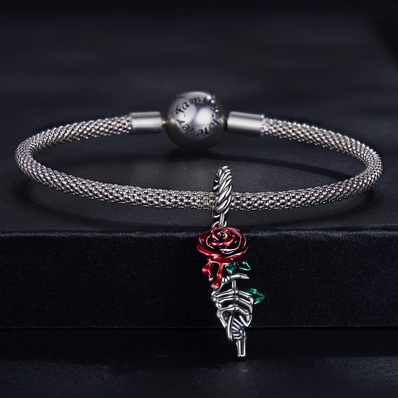 BABAMIA Store Rose Charm Heart Charms for Bracelets 925 Sterling Silver Bead Charm Fits Bracelets and Necklaces Paved with Cubic Zirconia Animal Skull Charm Dainty Halloween Charms Jewelry for Women Girls - Image 2